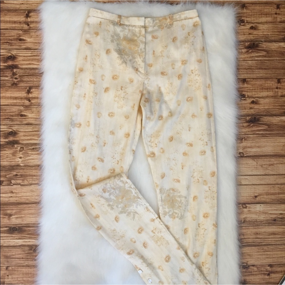 Kenzo Paris Embossed Floral High Waist Pants Cream Size 38 Designer - Picture 3 of 11